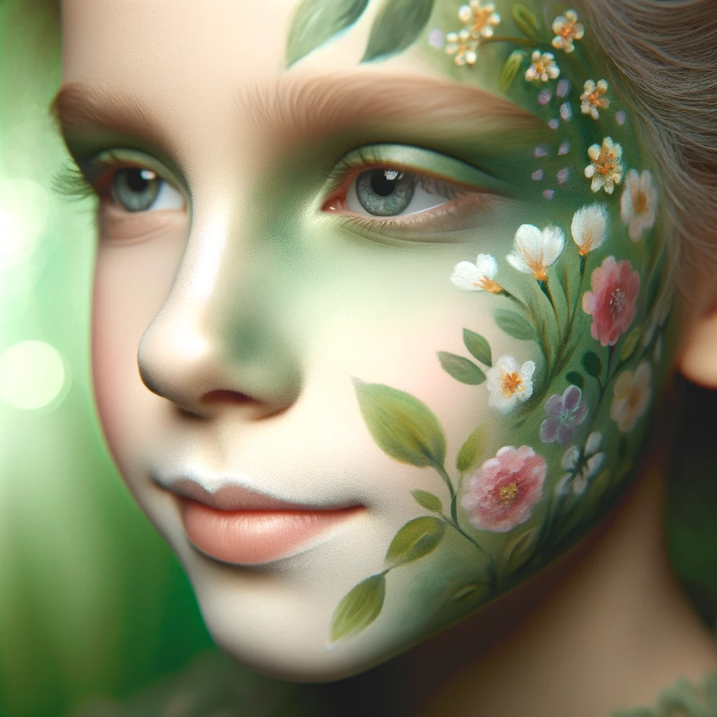 DALL·E 2024-02-18 11.22.01 - A close-up, realistic portrait of a child's face painted with non-toxic, child-safe face paint, capturing a more subtle and natural look. The theme is
